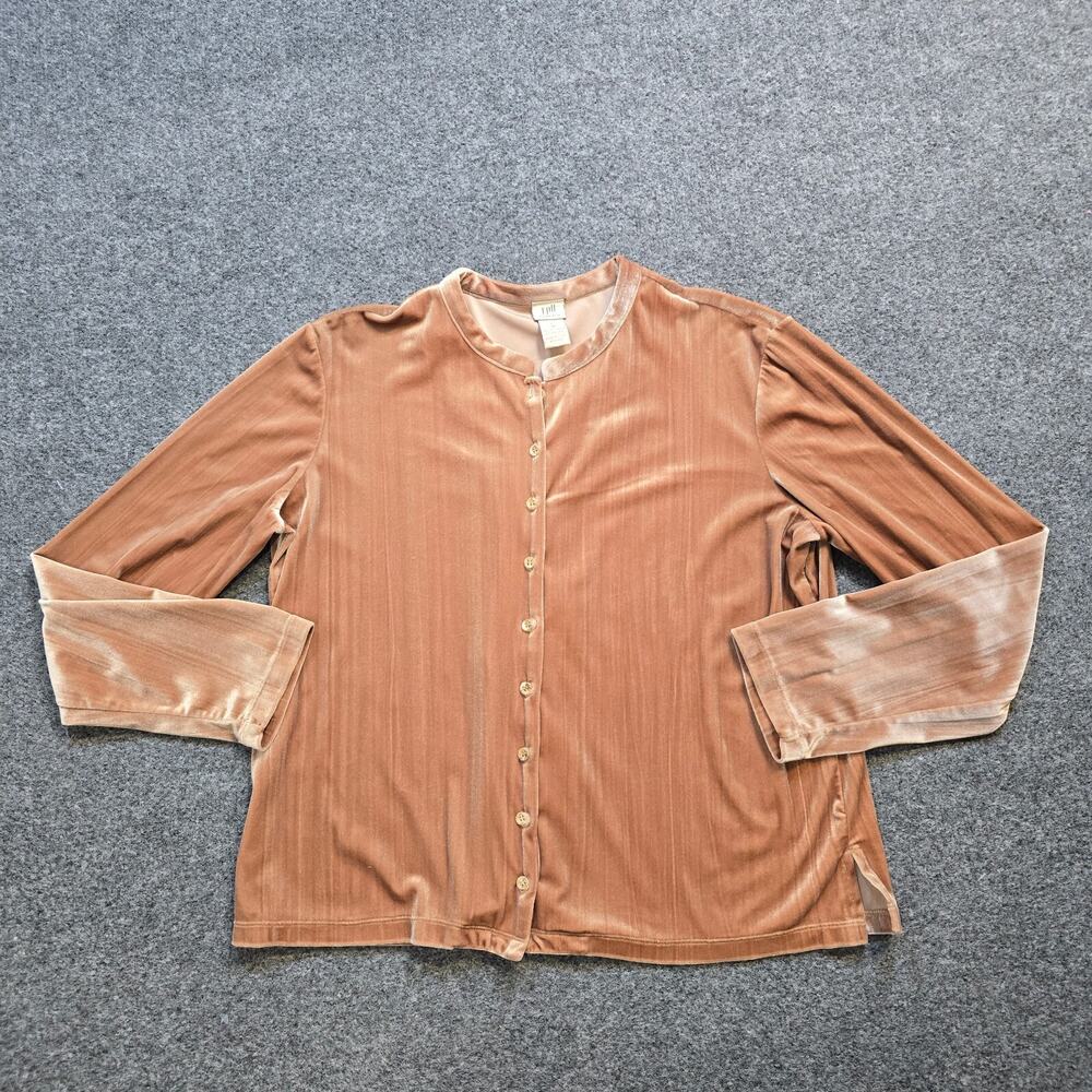 J Jill Top Womens Size Medium Beige Tan Velour Long Sleeve 90S Capsule Vintage